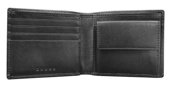 RFID blocking mens black genuine leather 4 slot card flap wallet with coin holder