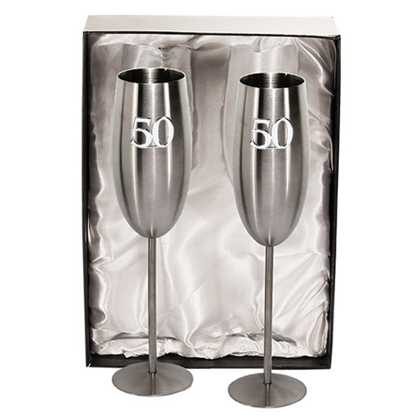 25th to 70th Pair of Anniversary stainless steel pewter finish wine goblets