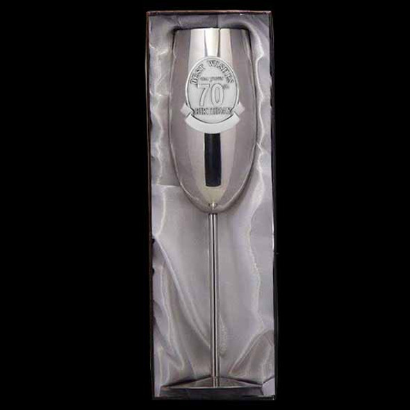 18th to 80th Birthday stainless steel shiny finish wine goblet Pewter badge