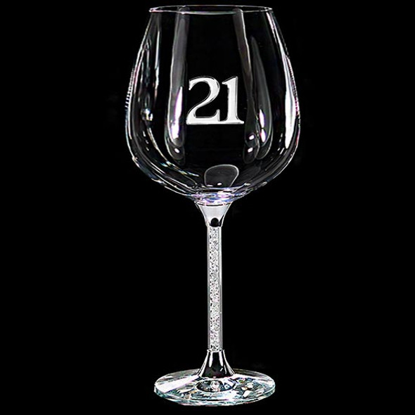 18th to 80th birthday single wine glass with crystal stem and metal enamel look