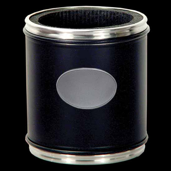 Black or Silver Stubby holder black rings Engravable Oval or Rectangular Badge