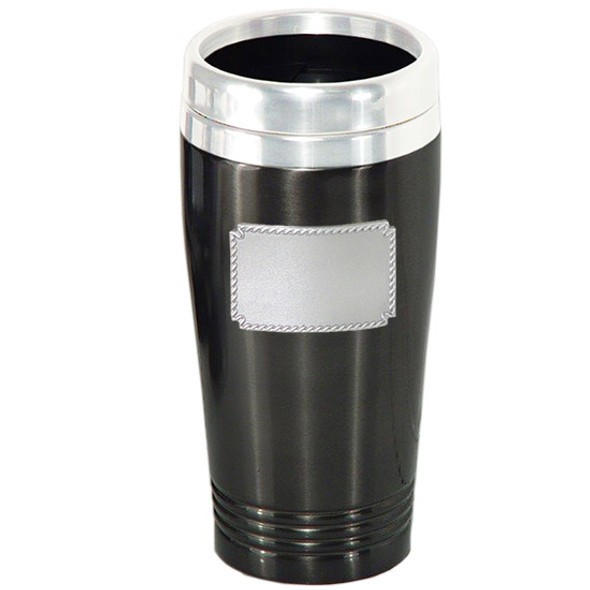 Black Coffee travel mug Engravable Oval - Rectangular or Framed badge