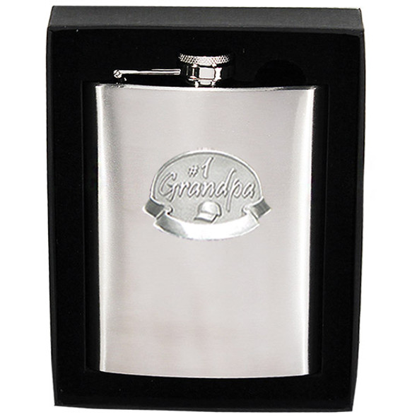 1 Grandpa Hip flask Stainless steel with 1 Grandpa Pewter Silver badge holds 8oz
