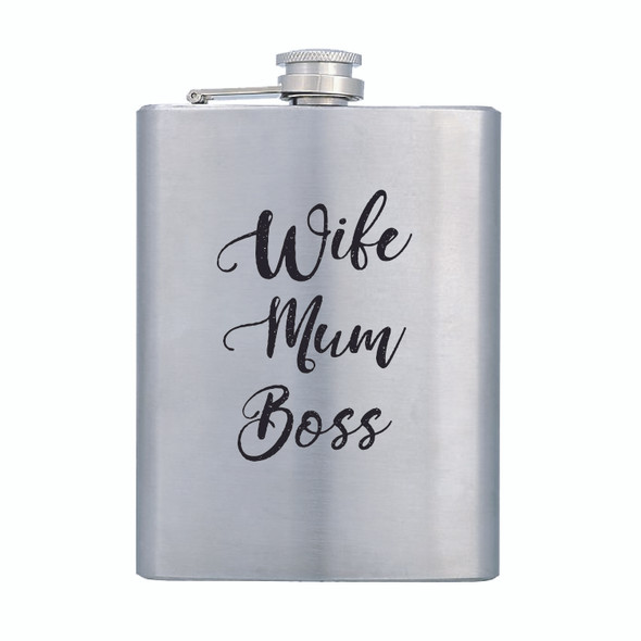 Wife Mum Boss Hip flask with black gold decal on hip flask matt finish in gift box