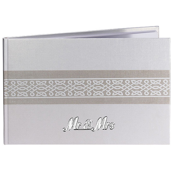 Mr & Mrs or Engagement guest book metal enamel look embossed on guest book