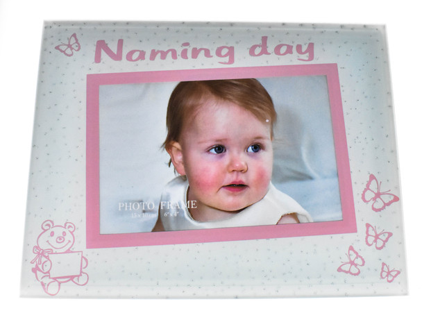 Charming Pink Glass Naming Day Photo Frame - Ideal for Baby Girls