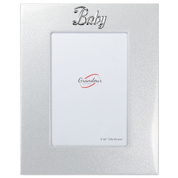 Babys photo frame grey metal enamel look embossed baby