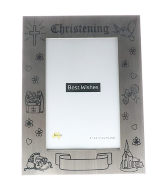 Christening stainless steel photo frame black decals engravable space