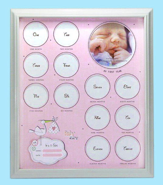 Pink babys first year collage frame for girls