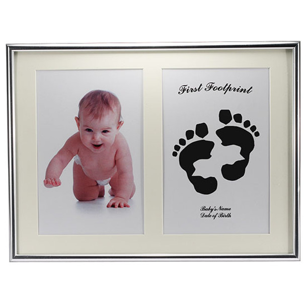 Silver baby hand footprint frame kit comes with ink pad