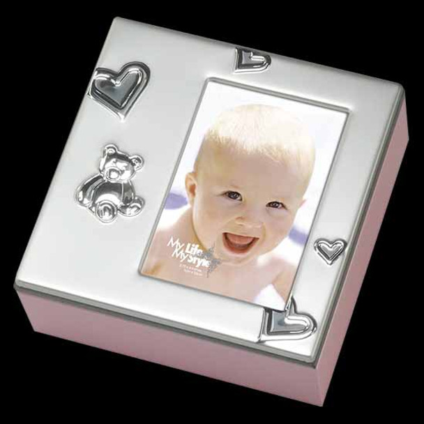 Keepsake box with photo facility silver and pink 2.75x4 inch picture