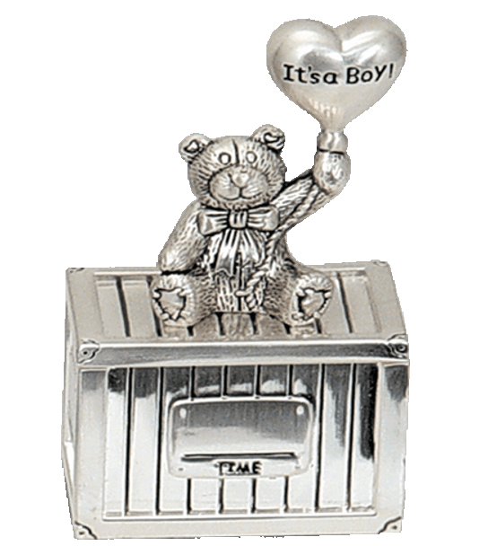 Boys birth trinket keepsake teddy bear balloon design engravable