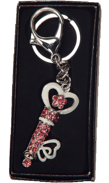 Silver heart key shape keychain red crystal design