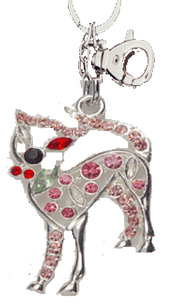 Silver Cat shape shape keychain with pink red in crystal design