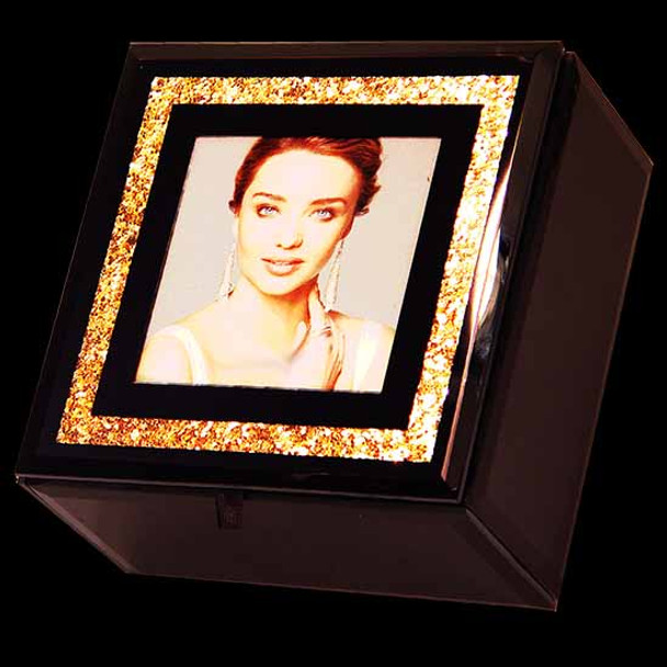 Jewellery box photo facility gold and black glittered 3x3 inch picture