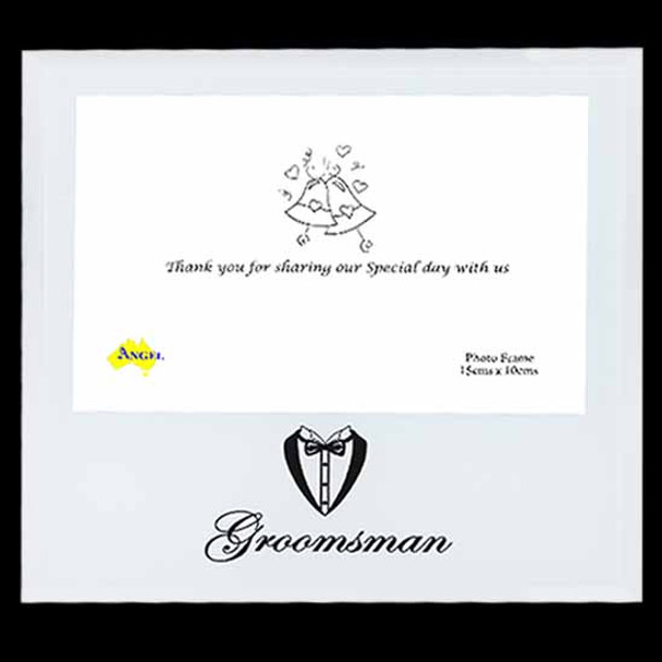 Groomsman glass photo frame, holds 4x6 inch picture
