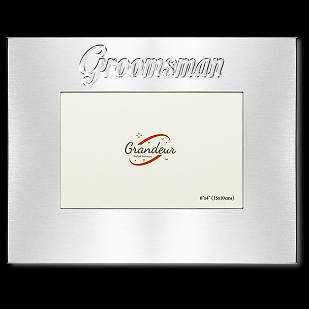 Groom or Groomsman silver metal photo frame with metal enamel look
