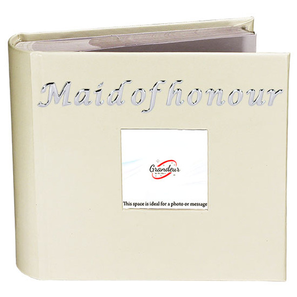 Maid of Honour White leather photo album with photo space on front cover