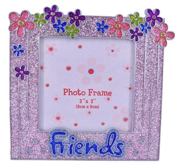 Friends photo frame with glittered floral design, holds 3x3 inch picture