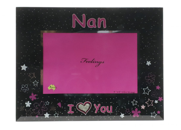 Nan i love you photo frame with black and Pink decals, holds 4x6 inch picture