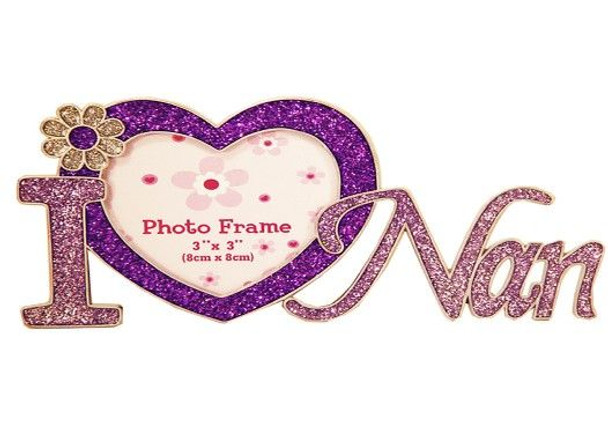 I love nan purple heart glittered photo frame, holds 3x3 inch picture