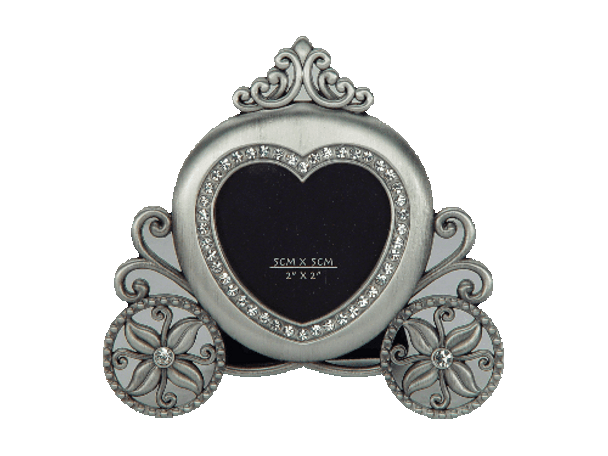 Pewter carriage shape photo frame with crystals, holds 2x2 inch picture