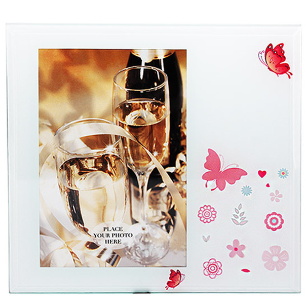 Glass butterfly themed photo frame, holds 4x6 inch picture