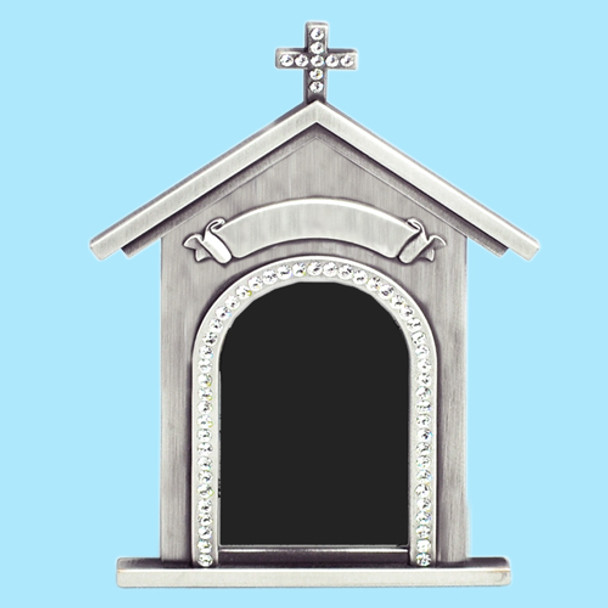 Pewter church frame photo frame with crystals and engravable space