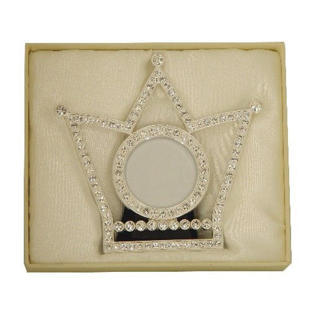 Crown shape photo frame with crystals, holds 3x3 inch picture
