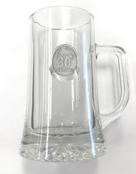 18th to 80th Birthday Libbey Maxim Beer Mug Silver Pewter Birthday Badge