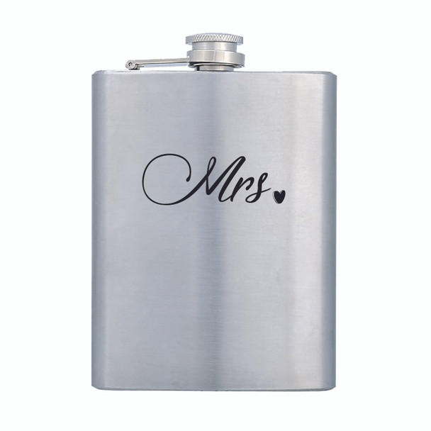 Hip flask Stainless steel with Mr or Mrs in Black decal holds 8oz