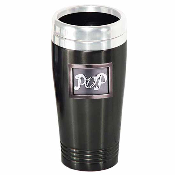 Dad or Pop Black Coffee travel mug matt finish Dad or Pop Pewter framed badge