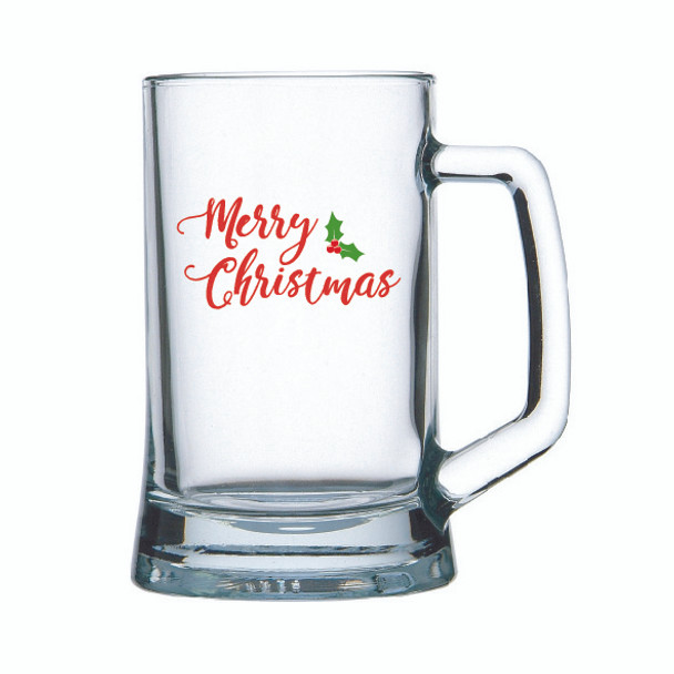 Marry Christmas Happy New Year Beer mug glass with themed Red or Gold decal