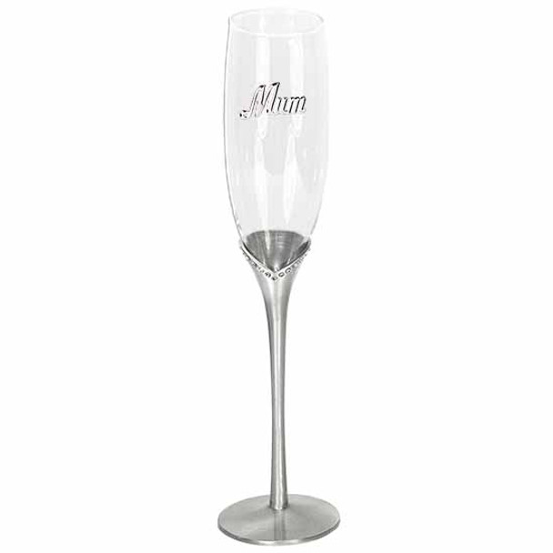 Champagne flute pewter stem crystal design enamel embossed mum