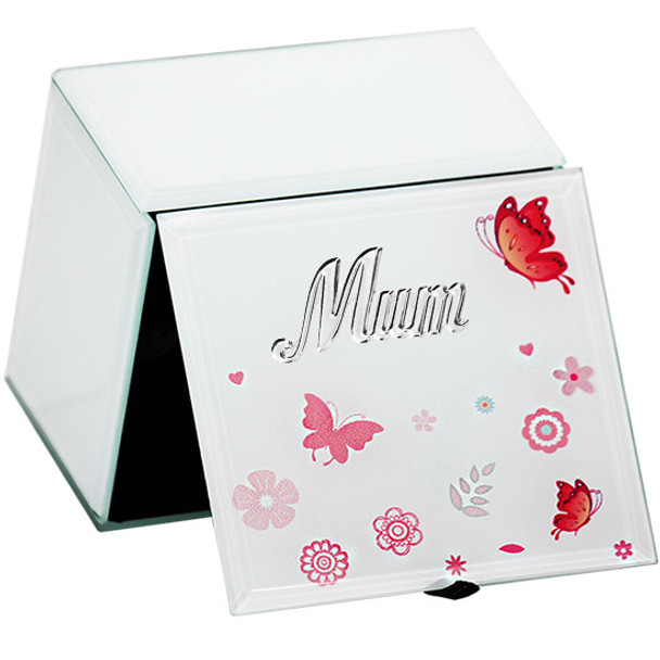 Sister Friends Love Mum or Nana Jewellery box glass on butterfly flowers trinket