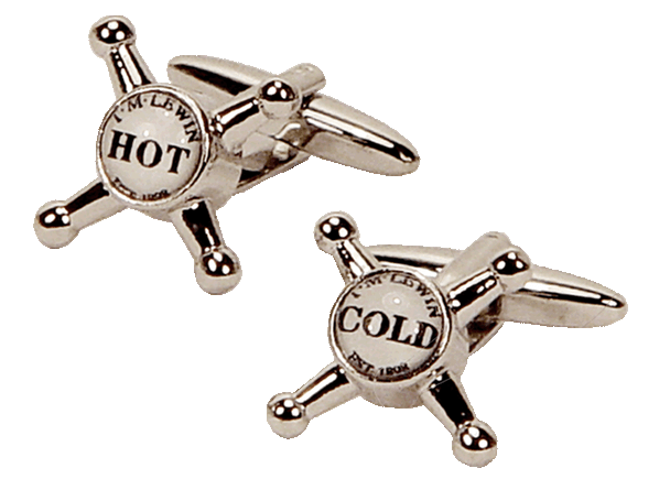 Silver hot & cold themed cufflinks with black wordings