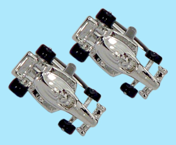 Silver racing car shape cufflinks