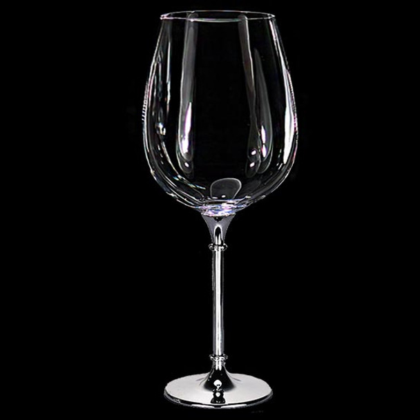 Single wine glass with crystal rings on rhodium stem