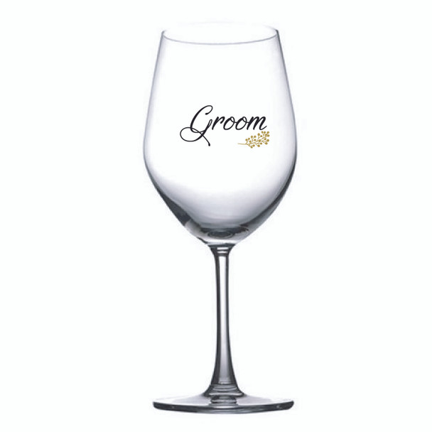 Single wine glass with groom black decal, 590ml