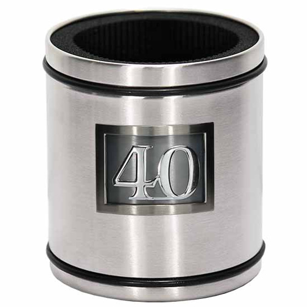 18th to 80th Birthday silver stainless steel stubby holder black rings framed badge