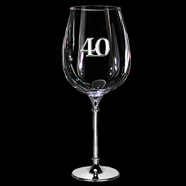 18th to 80th Birthday single wine glass crystal rings rhodium stem embossed look
