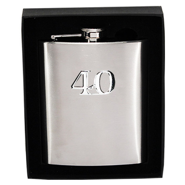 18th to 80th Birthday stainless steel hip flask with metal enamel look