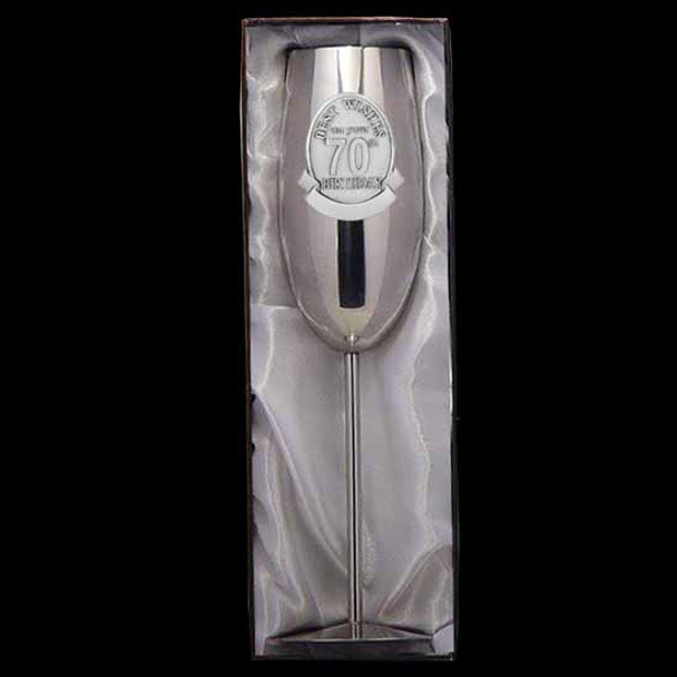 18th to 80th Birthday stainless steel shiny finish wine goblet Pewter badge