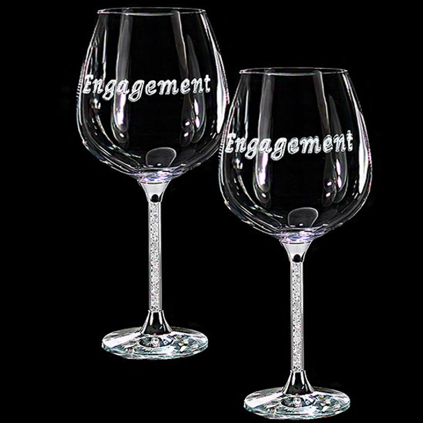 Pair of Engagement Wine Glasses with Engagement Embossed sticker
