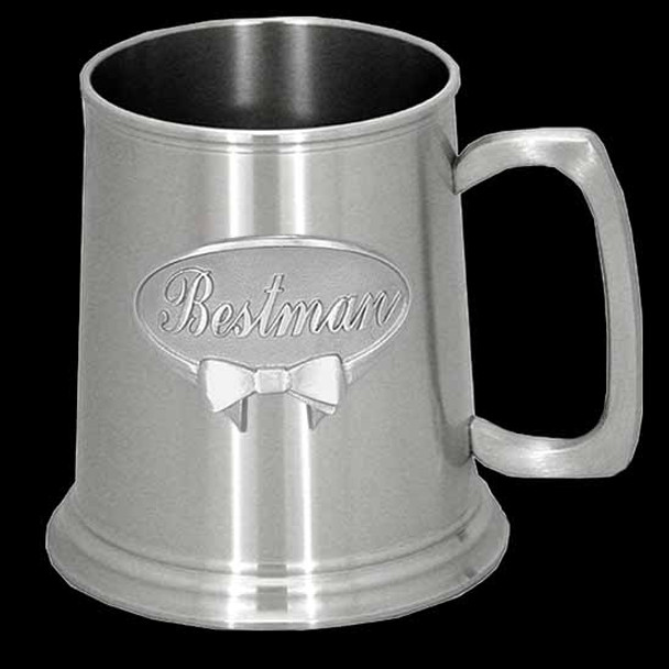 Wedding Beer mug Pewter tankard with square handle with Bestman Badge