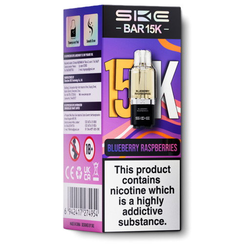 SKE Bar 15K prefilled pods blueberry raspberry flavour