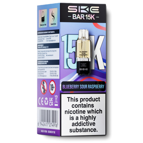 SKE Bar 15K prefilled pods blueberry sour raspberry flavour