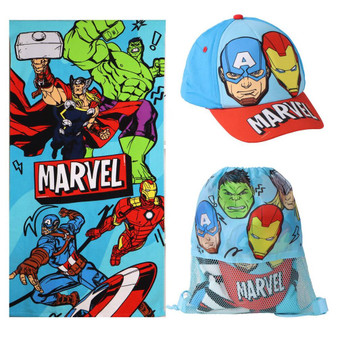 Marvel Avengers Microfibre Polyester Quick Dry Towel, Cap & Bag Set