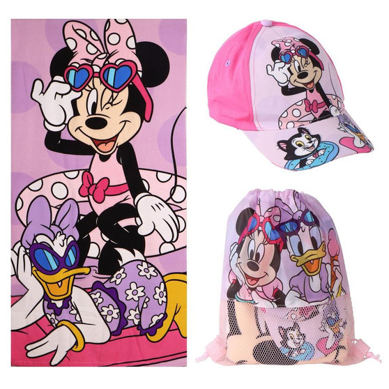 Disney Minnie Mouse Microfibre Polyester Quick Dry Towel, Cap & Bag Set