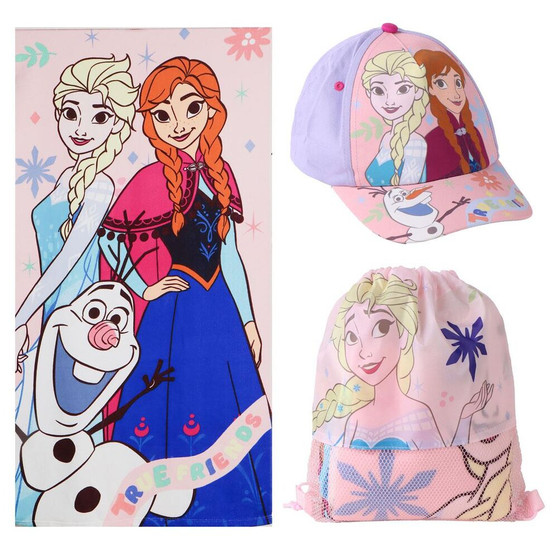 Disney Frozen Microfibre Polyester Quick Dry Towel, Cap & Bag Set